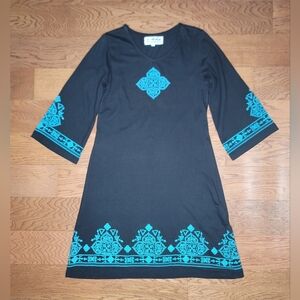 Back in the Saddle Embroidered Dress Black Teal Size Medium
